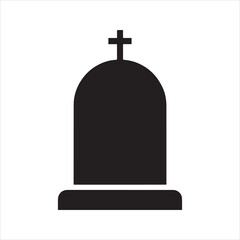 Tombstone gravestone silhouette vector icon with a cross