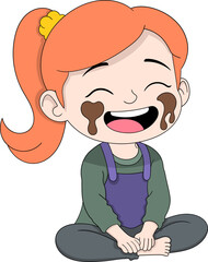 Obraz premium Laughing Girl with Chocolate on Cheeks Cartoon Illustration