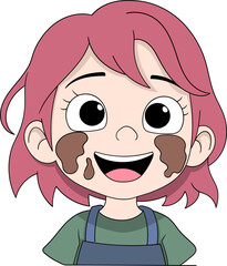 Smiling Child with Chocolate on Cheeks Cartoon Illustration