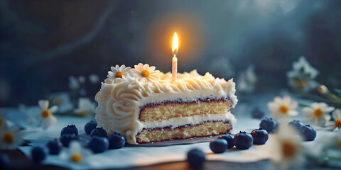 First birthday cake with candle, ai generated.
