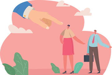 Huge businessman hand pointing scapegoats