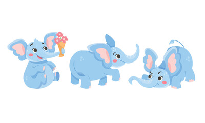 Adorable Cute Blue Elephants Engaged in Playful Poses and Participating in Fun Activities