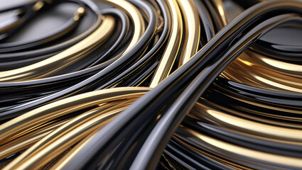 Elegant intertwining black and gold cables creating a modern artistic design