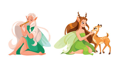 An Enchanting and Magical Forest Filled with Fairies, Accompanied by Adorable Little Deer Companions