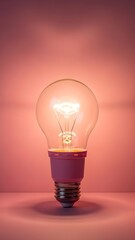 Illuminated light bulb against pink background
