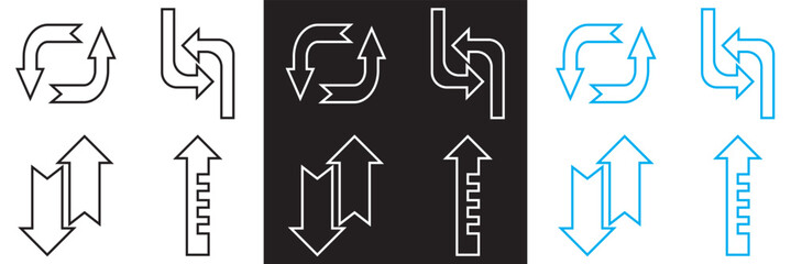 Arrows icon set. Icon of transfer, exchange, direction, cursor, piointer, switch, change, swap,  etc.  Vector illustration. isolated on white and black background. EPS 10