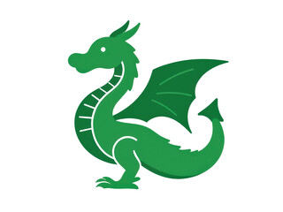 Fototapeta premium a simple flat 2d icon of a simple, geometric dragon silhouette, minimalist design, solid green color, clean sharp lines, no shadows, isolated on a plain white background