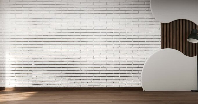 Architecture and interior concept Empty room and wood panels and brick wall background 3D illustration rendering