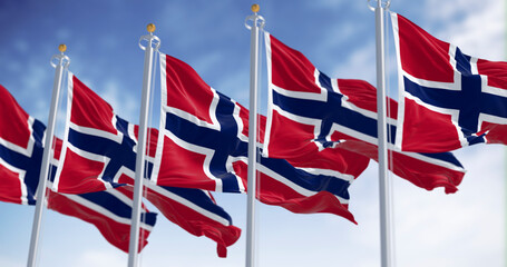 Norway national flag waving in the wind on a clear day