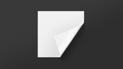 Blank white fabric sheet material fold corner mockup, dark background