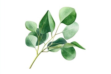 Fototapeta premium Green eucalyptus sprig leaf illustration watercolor.