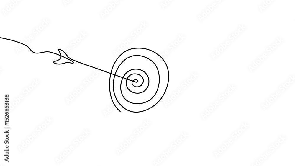 Poster continuous line drawing of target with arrow animation. business strategy concept animated video.