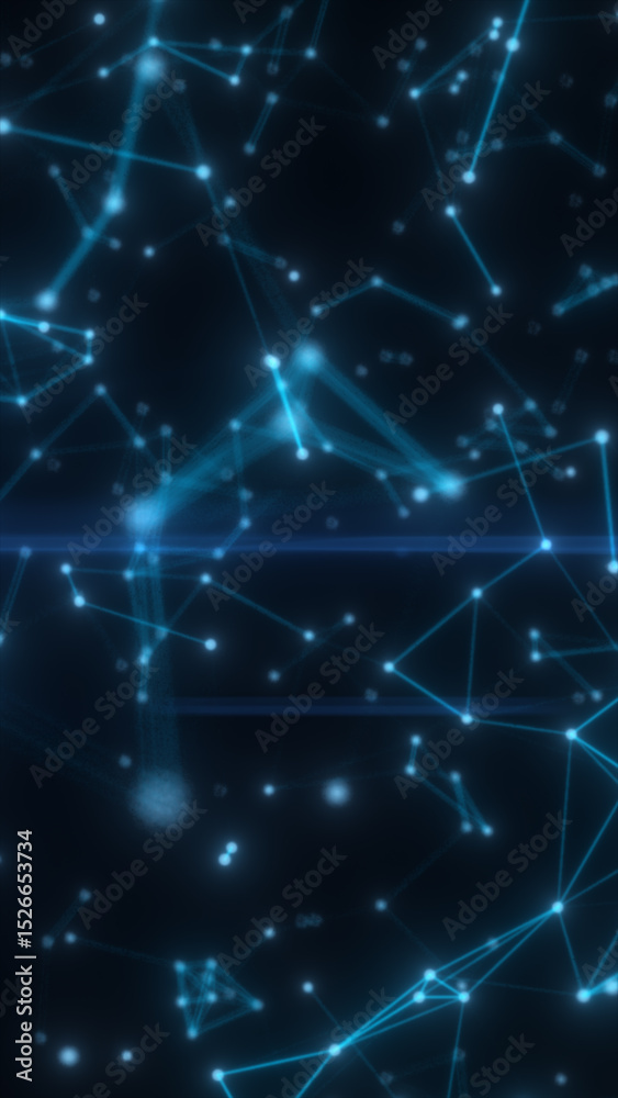 Poster abstract digital network with glowing blue points and connecting lines on a dark background