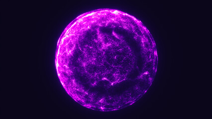 Bright magenta glowing plasma sphere radiating energy and digital texture