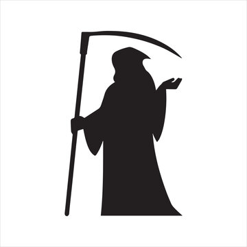 recommend clip art: Grim Reaper silhouette vector icon with a scythe