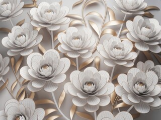 Elegant white flowers gold accents 3d floral design