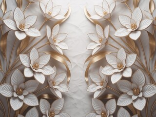 Elegant white gold flowers 3d floral design