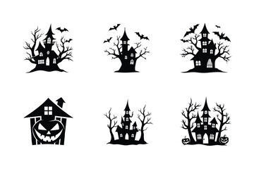 Classic haunted house with pumpkin decoration vector illustration