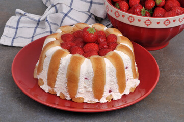 Charlotte aux fraises faite maison dans un plat en gros plan