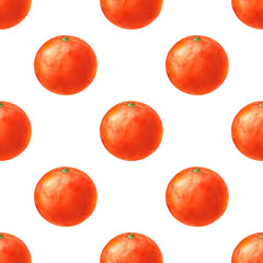 Orange fruit, watercolor seamless pattern on a white background. Hand-drawn citrus illustration for fabric, wrapping paper, cover, decor.