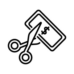 Scissors cutting a dollar bill, symbolizing financial loss or budgeting concepts, perfect for financial education or business related designs.