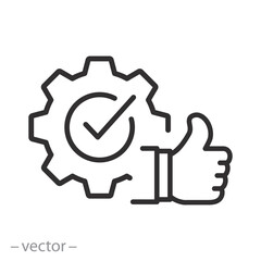 best practices icon, gear with like, recommendation, thin line symbol on white background - editable stroke vector illustration eps 10