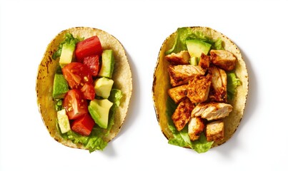 Tacos with Chicken and Vegetables on White