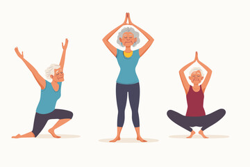 Senior fitness and yoga illustrations