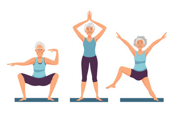 Naklejka premium Senior fitness and yoga illustrations