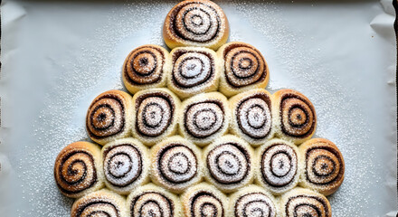 Creative Cinnamon Rolls Arrangement Decorated With Powdered Sugar Presenting Holiday Treat