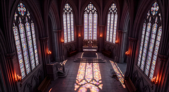 Grandeur And Light Stained Glass Windows Illuminating A Cathedral Interior