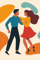 Vibrant Couple Dancing Abstract Illustration