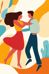 Vibrant Couple Dancing Abstract Illustration
