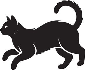 american bobtail cat black silhouette vector, Simple silhouette Design vector icon with white background 
