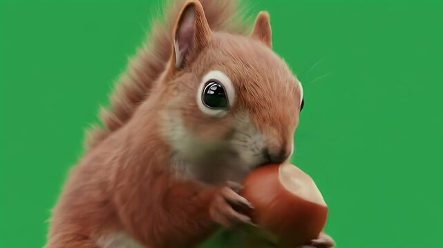 Squirrel with Nut on Green Screen