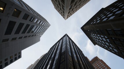 Skyscrapers meeting skyward in urban cityscape with modern architecture