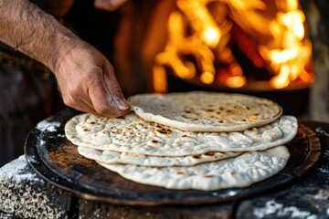 Creating Lebanese khobz in a traditional wood-fired oven for delicious flavors and textures