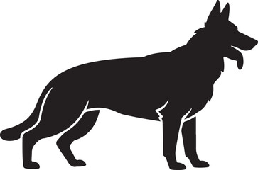 German shepherd silhouette isolated on white background.