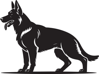 German shepherd silhouette isolated on white background.