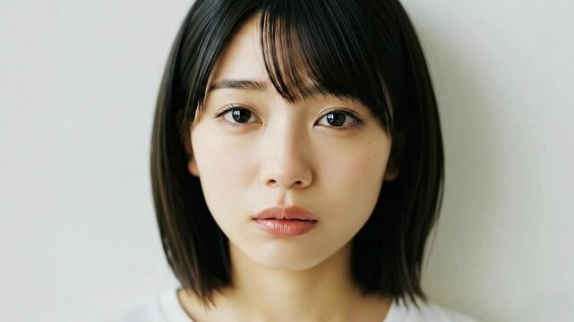 うるんだ瞳でカメラを見つめるナチュラルな美しさの若い女性