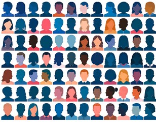 Profile silhouettes of diverse people
