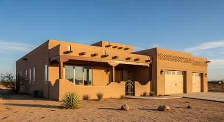 Picturesque Southwestern Adobe Home Underneath a Cloudless Azure Sky