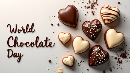 Celebrate world chocolate day with heart shaped sweets and cocoa powder details