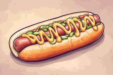 Colorful Gourmet Hot Dog Illustration