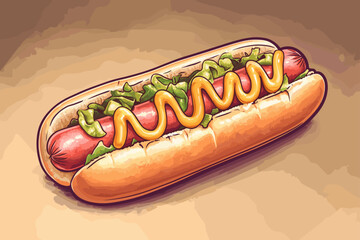 Colorful Gourmet Hot Dog Illustration