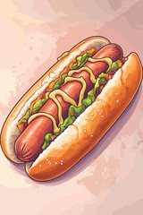 Colorful Gourmet Hot Dog Illustration