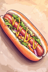 Colorful Gourmet Hot Dog Illustration