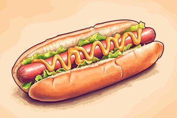 Colorful Gourmet Hot Dog Illustration