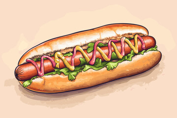 Colorful Gourmet Hot Dog Illustration