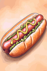 Colorful Gourmet Hot Dog Illustration